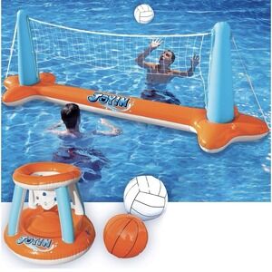 JOYIN 2 Sets Inflatable‎ Pool Float Set Volleyball Net & Basketball Hoops.